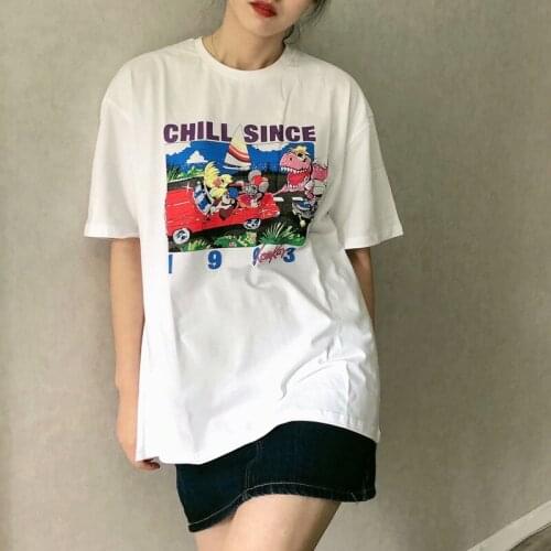 UNUTH Girls Soft Cotton O neck T-shirt 2021 Summer Fashion Ladies Casual Loose T-shirt Female Printed Straight T-shirt Top