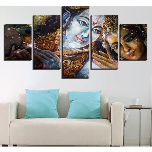 Canvas Pictures Home Decor Wall Art 5 Pieces Lord Radaha Krishna Paintings HD Prints Divine Couple Posters Living Room Framework