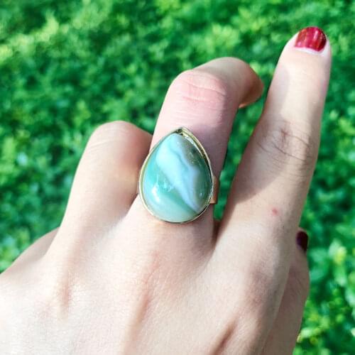 SAY HELLO Ladies Open Ring Crystal Multicolor Natural Stone Geometric Heart Ring Agate Opal Wedding Party Ring Adjustable