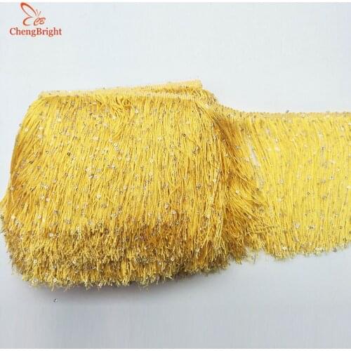 CHENGBRIGHT 5 Yard 20CM Long Polyester Lace Tassel Fringe Lace Trim Ribbon Sew Latin Dress Stage Garment Curtain DIY Accessories