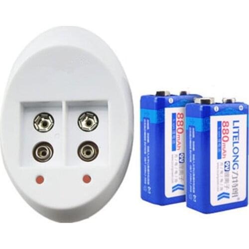 New original 2PCS 9V 880mAh lithium ion rechargeable battery + 9V Ni MH / Ni Cd / lithium ion battery universal charger
