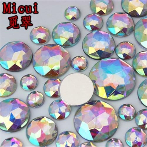 Micui Round Chamfering AB Color Acrylic Rhinestones Crystal Flat Back For Clothing Craft Decoration NO Hole ZZ721