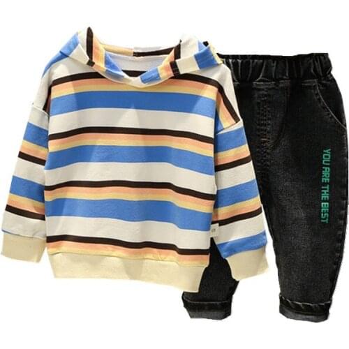 Fashion Toddler Hooded Clothes Spring Autumn Baby Boys Girls Cotton Clothing Sets New Children Striped Hoodies Pants 2pcs/Set