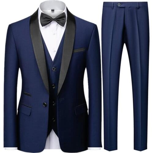 Men Mariage Color Block Collar Suits Jacket Trousers Waistcoat Male Business Casual Wedding Blazers Coat Vest Pants 3 Pieces Set