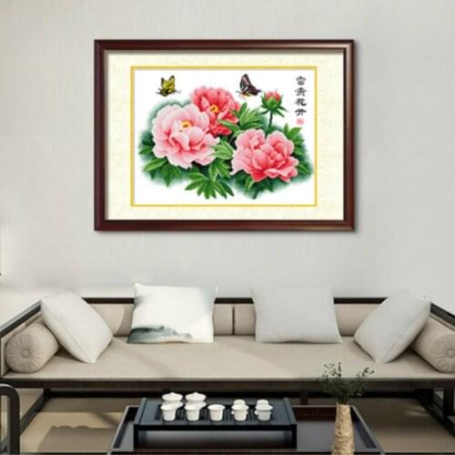 Cross stitch kits printed fabric 11ct Pink peony blooming in Chinese style crafts materialscrafts for adults