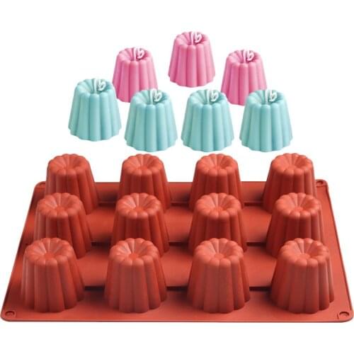 New 12-Cells Silicone Candle Mold French Canneles Cake Mould Custard Candy Muffin Jelly Baking Tools Handmade Resin Making
