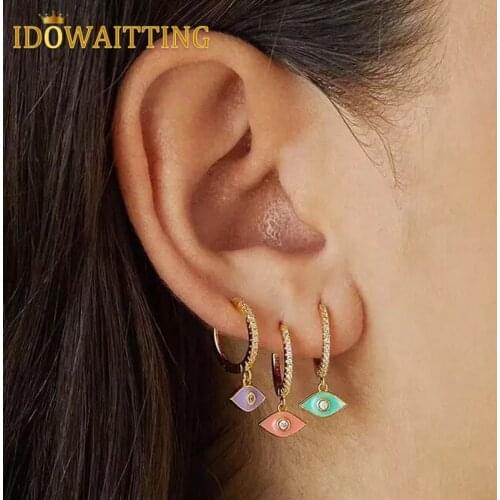 2021 New Arrive Gold Color Pink Green Pastel Enamel Colorful Lucky Lovely Evil Eye Charm CZ Paved Dangle Drop Earring For Women