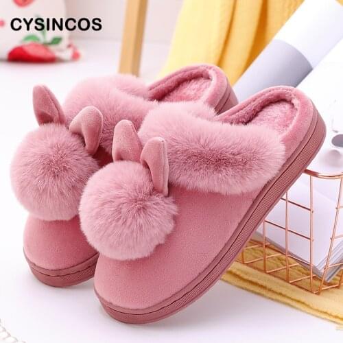 New Cotton Slippers Women Winter Home Furry Plush Rabbit Ears Indoor Ladies Slippers Casual Soft Comfort Footwear Shoes Woman