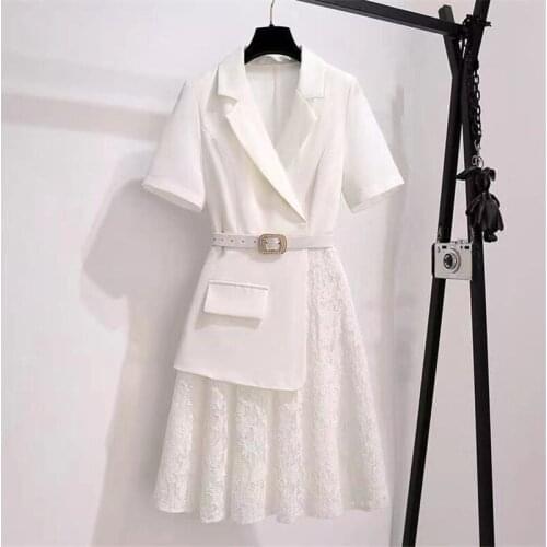 OL Blazer Lace Dress 2021 New Summer Plus Size Womens A-Word Fashion Slim Work Dress Short Sleeve Female Mini Vestidos zh1430