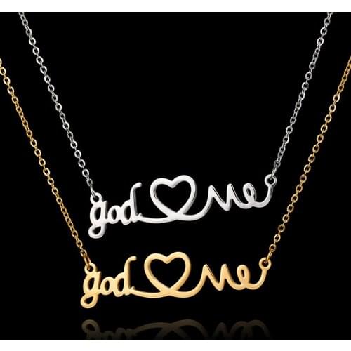 God Love Me Necklace 316L Stainless Steel Hollow Heart Clavicle Choker Necklace For Religion Party The Couple Letter Necklaces