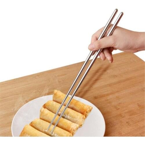 New 50pcs/lot Lengthen Chopsticks Stainless Steel Reusable Japanese Sushi Sticks Korean Hot Pot Noodles Frying Tableware