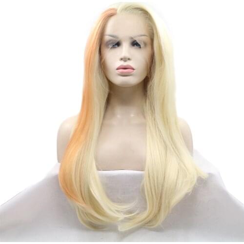 613 Blonde Mix Orange Synthetic Lace Front Wig for Women Long Straight Platinum Blonde Soft Hair Daily Makeup Lace Wigs 24 Inch