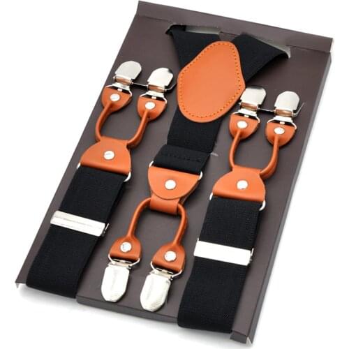 Mens Suspenders Leather Braces Y-back Shape Elastic Mens Trouser 6 Clips Adult Suspensorio Tirantes Hombre Bretelles 3.5*120CM