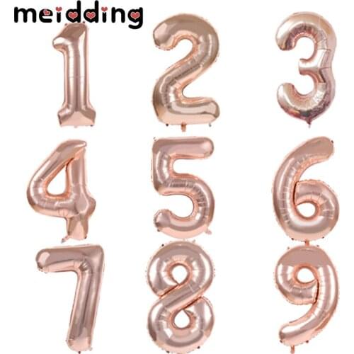 MEIDDING Rose Gold Number Balloon Birthday Party Decoration Foil Ballons Wedding Decoration Adult Birthday Party Supplies Globos