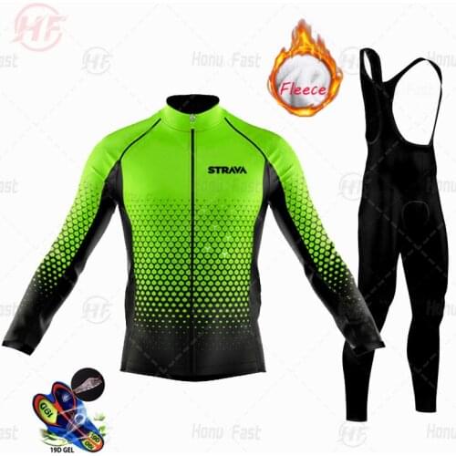 2022 STRAVA Cycling Jersey Set Winter Fleece Mountian Bicycle Clothes Wear Ropa Ciclismo Racing Bike Clothing Cycling Set