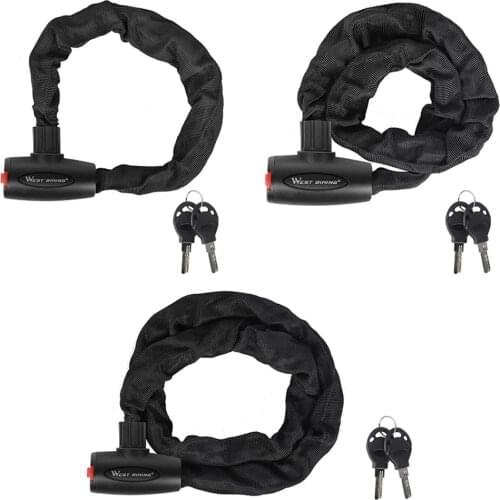 Bicycle Lock Thick Lengthened Chain Electric Bike Safety Anti-theft Chain Lock with 2 Keys Bicycle Accessories