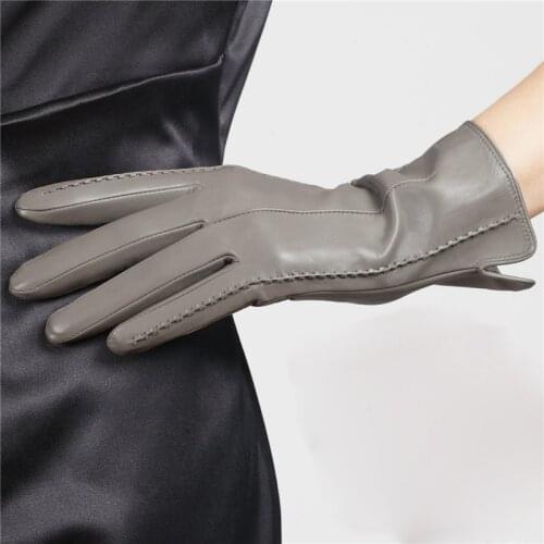 2020 New Women Genuine Leather Gloves Female Sheepskin Gloves Spring Autumn Nylon Lined Fashion Trend Mittens L085NN-1