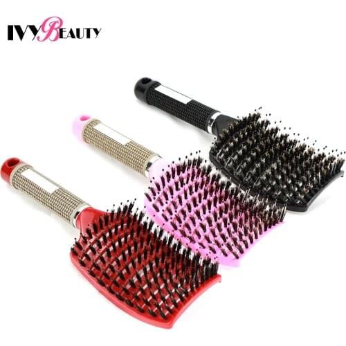 Female Hair Scalp Massage Comb Bristle&nylon Hairbrush Curved Massage Hair Brush Wet Curly Detangle Hair Brush For Salon