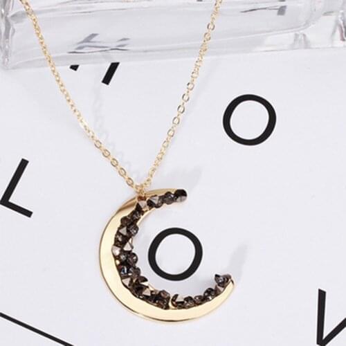 Women Necklace Crystal Moon Necklace Jewelry Gift For Women Planet Half Moon Pendant Charm Chain Necklace Charm Party Jewelry