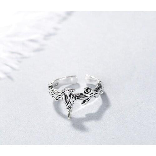 Vintage Silver Color Bird Opening Ring For Women Simple Design Retro Lovely Adjustable Rings Girls Party Fashion Jewelry B114