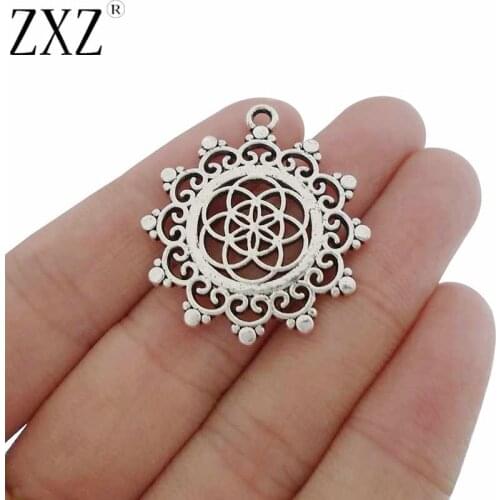 ZXZ 10pcs Flower of Life Charms Pendants Beads for Necklace Jewelry Making Findings 34x30mm