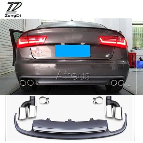 1Set Car Exhaust Tips Muffler Pipe With Rear Bumper Diffuser For Audi A6 C7 Accessories 4-door Sedan 2012 2013 2014 2015 2016
