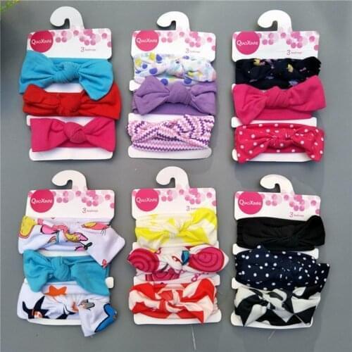 100set 3PCS/Set Kids elastic hair band Girls Mix Styles Dots Knotted Headwear Flower Bowknot turban Hair Accessories