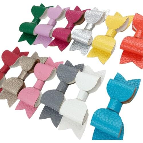 100PCS Sparkle Black Glitter Fabric leather hair bow Bobble Hairpins Bowknot Spring without hair clip Hair Accessories