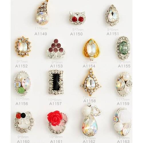 20pcs/lot High Quality New Alloy Various Shapes Pearl Rhinestone Flower Decoration Shaped Metal Diamond DIY Nail Supplies