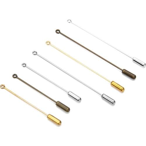 Mibrow 50pcs/lot Length 50mm 70mm Antique Bronze Brooch Pins Loop Eye Brooches with Safety Pins Stopper for DIY Jewelry Making