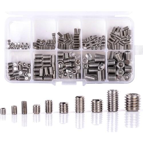 200Pcs 304 Stainless Steel Grub Screws Hex Socket Screw Assortment Kit Set M3/M4/M5/M6/M8