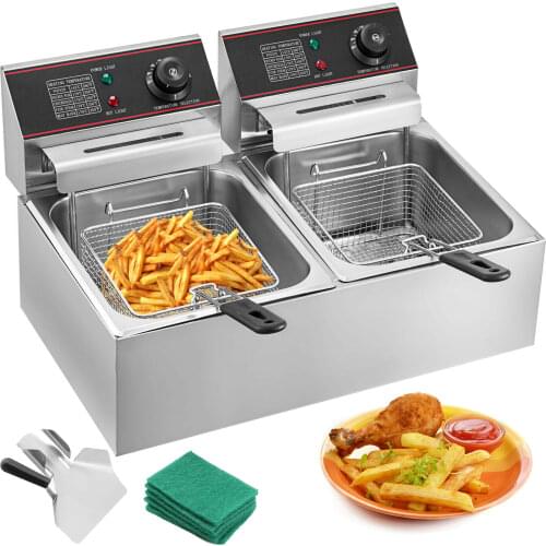 5000W 12L Commercial Electric Deep Fryer Dual Tank Stainless Steel Fryer For French Fries With 2 Baskets