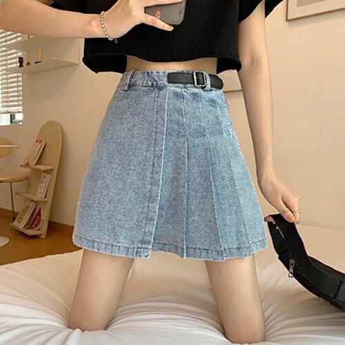 Irregular Pleated Skirt 2020 Summer New High-waisted Jeans Short A-line Skirt Black Skirt For Women Pure Color Fashion