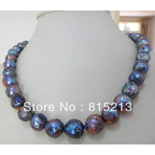 FREE SHIPPING HUGE 18"12-14MM AUSTRALIAN SOUTH SEA GENUINE SILVER GRAY MULT PEARL NECKLACE