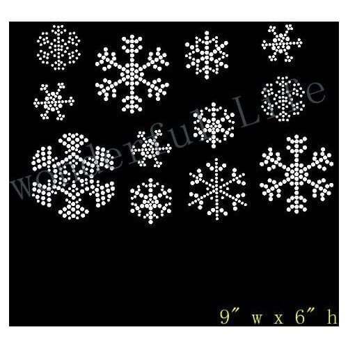 Free shipping Snowflake Decoration Rhinestone iron on Bling Transfer