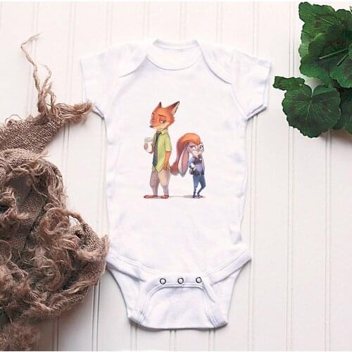 Zootopia Cartoon Infant Bodysuits Harajuku Cute Kawaii Judy the Rabbit Nick the Fox Summer Casual Outfit Fashion Baby Romper