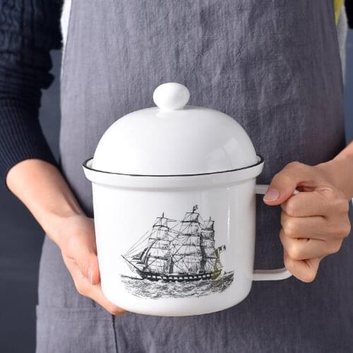 1000ml Large Cup Drinking Cup Instant Noodle Cup Bulk Ceramic Mug with Cover Spoon Home