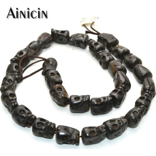 Black Color Real OX Bone Fine Carved Skull Head Strand Loose Beads 10x14mm DIY Jewelry Making Findings 150Beads (3 Strands)/lot