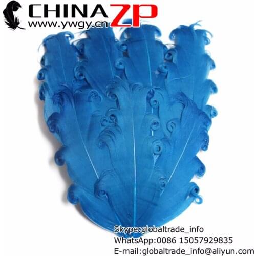 CHINAZP Factory 50pcs/lot Beautiful Dyed Turquoise Curly Nagorie Goose Feather Pads for Hair Accessories headwear