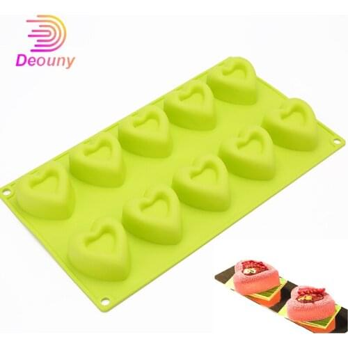 DEOUNY 10 Holes Silicone Heart Shapes Cake Molds Chocolate Jelly Pudding Dessert Cake Decorating Tools Kitchen Bakeware Moulds