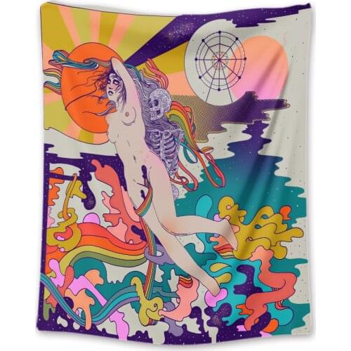 Hippy Decor Tapestry Flower Sun Bohemian Mural Psychedelic Tapestry Wall Sheet Aesthetic Room Decoration Mural Tapiz Gobelin