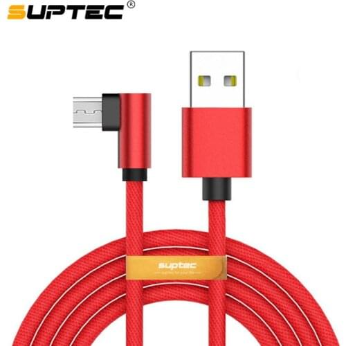 SUPTEC 90 Degree Micro USB Cable 2.4A Fast Charging Data Cable for Samsung Xiaomi redmi Huawei Android Type Mobilie Phone Cable