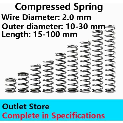 Compression spring Compressed Spring Retracing Spring Line Diameter 2.0mm, External diameter 10-30mm, Length 15mm-100mm