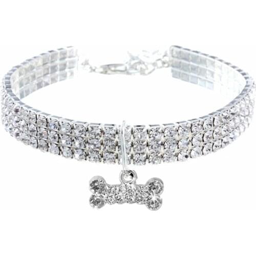 Bone-shaped Pendant Cat Dog Collar Rhinestone Inlay Dog Necklace Pet Collar Mixed Color Elastic Jewelry Collar Dog Accessories