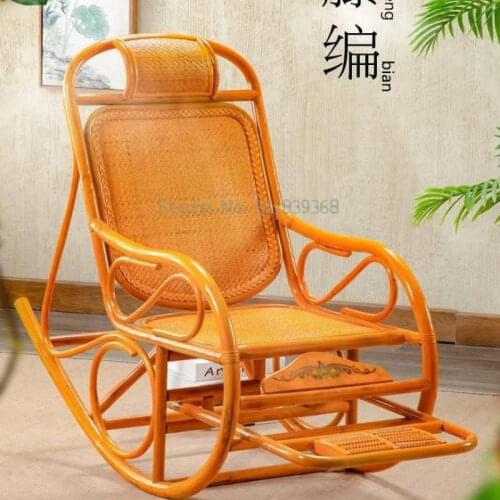 Real rattan rocking chair Nordic balcony leisure elderly recliner easy chair home simple small apartment rocking chair adult