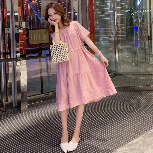 5093# Maternity Clothes Summer Cotton v Neck Short Sleeve Loose Stylish Dress for Pregnant Women Pregnancy Clothes