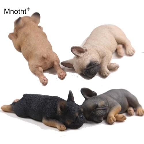 Mnotht 1 Pair 1/6 Scale French Bulldog Model Resin Sleeping Animal Dog Pet Sculpture Carving Model For 12in Action Figure Scene