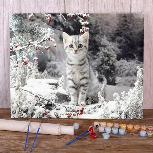 Cat Winter Animal Coloring By Numbers Painting Set Oil Paints 50*70 Canvas Painting Paintings For Children Art