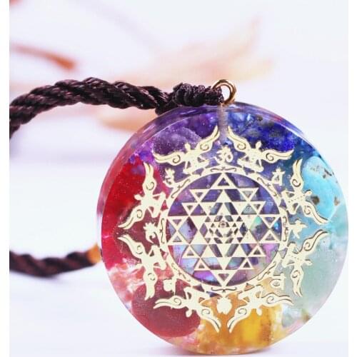 Natural Crystal Stone Orgonite Pendant 7 Chakra Stones Pendent Necklace With Adjustable Cord Reiki For Emf Protection And Spirit