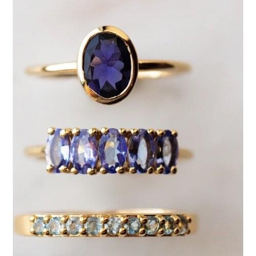 2021 New AliExpress Hot Selling Jewelry European And American Blue Diamond Three-Piece Ins Wind Female Ring Four se